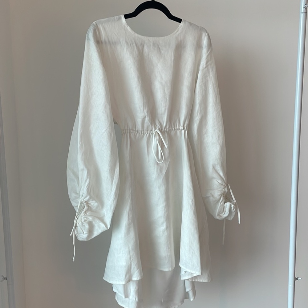 DISSH Linen white puff sleeve dress size 8 US